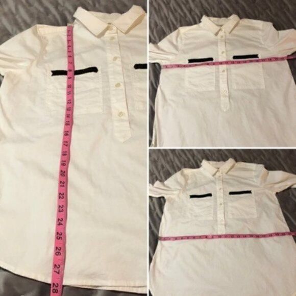 J.Crew Factory Beaded Pocket Half Button Down Cotton Tunic Shirt Ivory White M - Picture 8 of 8